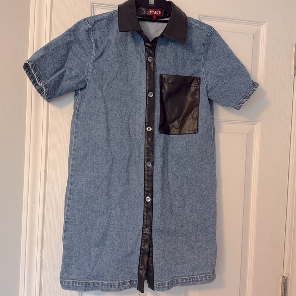 Staud denim faux‎ leather Switch Dress XS